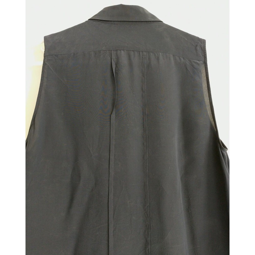 Club Monaco Blouse Top Women M Navy Blue 100% Silk Sleeveles Collar Snap Classic - Picture 6 of 11